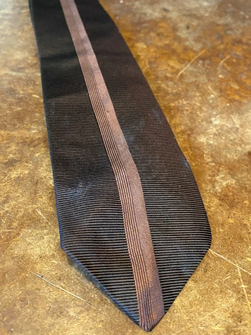 50s Wicks Greenman Dark Chocolate Milk Chocolate Brown Stripe Slim Tie Vintage